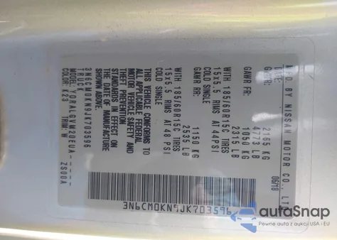 2018 Nissan Nv200 Sv из США, поврежденный, VIN 3N6CM0KN9JK703596